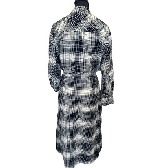 Joie Gray Plaid Blouson Shirt Dress MEDIUM Flannel Cotton Western Designer $300 - Picture 11 of 13